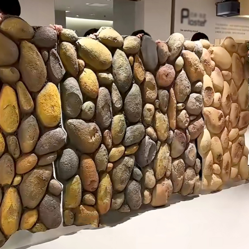 PU pebbles 3D stone texture pu stone wall panel exterior artificial stone polyurethane sheet